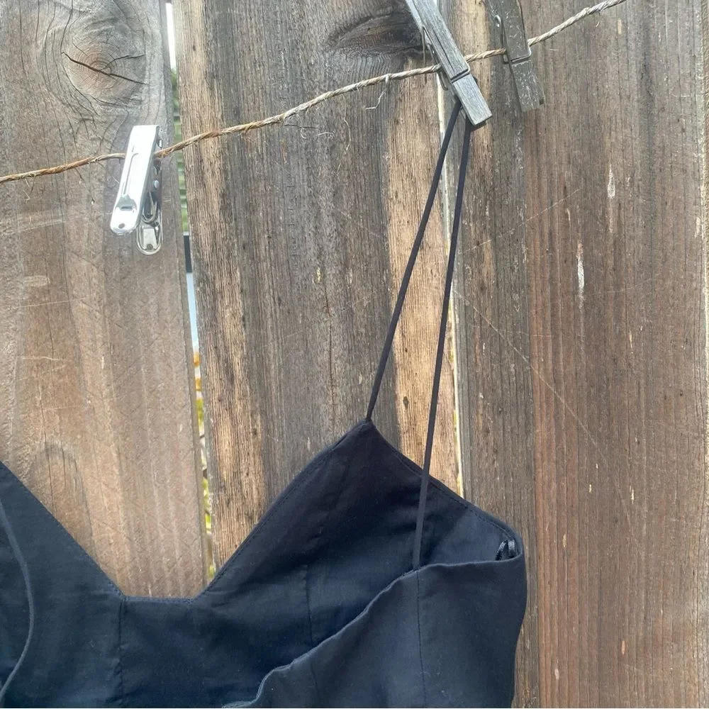 ZARA PLEATED POPLIN Black Spaghetti Strap Top size XS